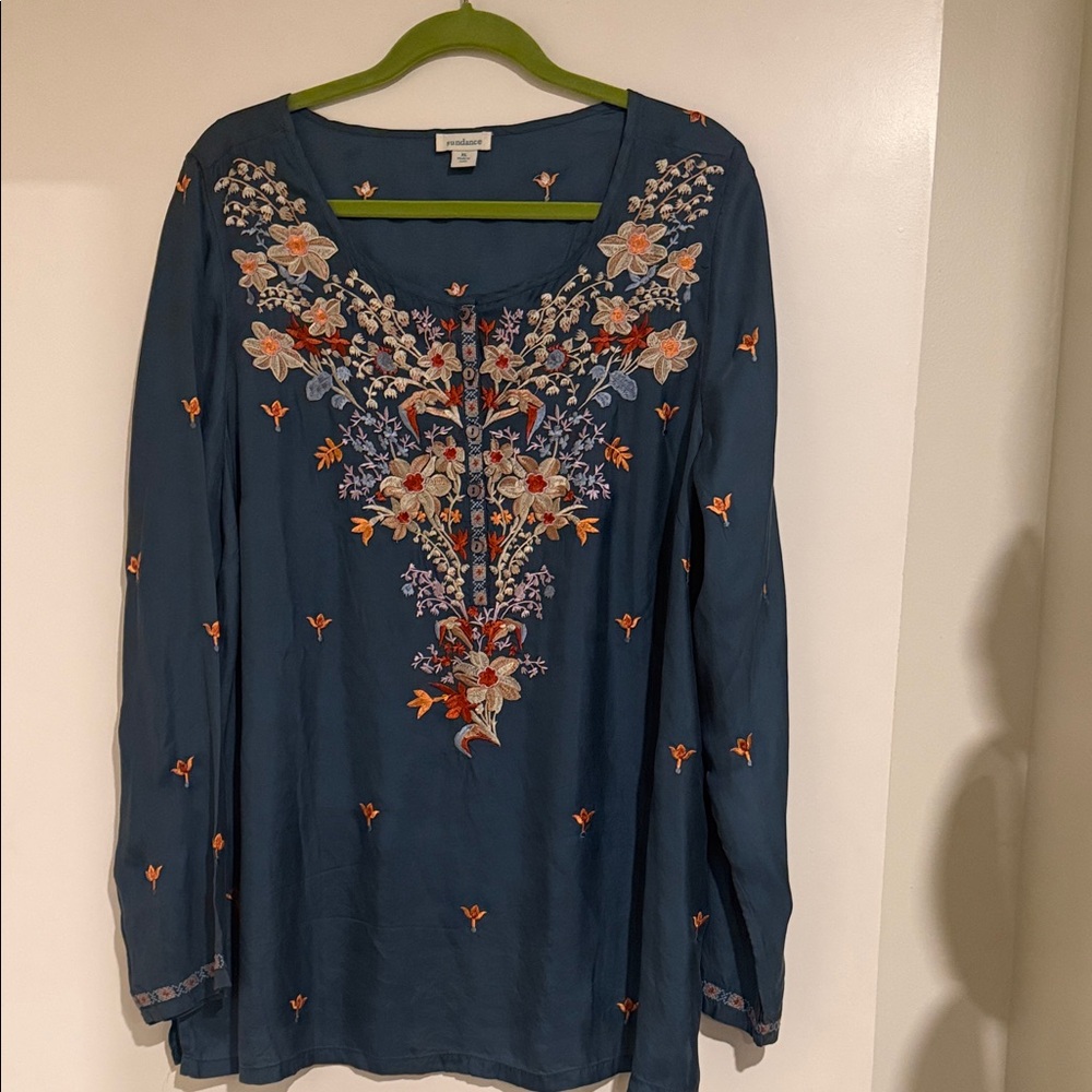 Sundance Teal Floral Embroidered Tunic